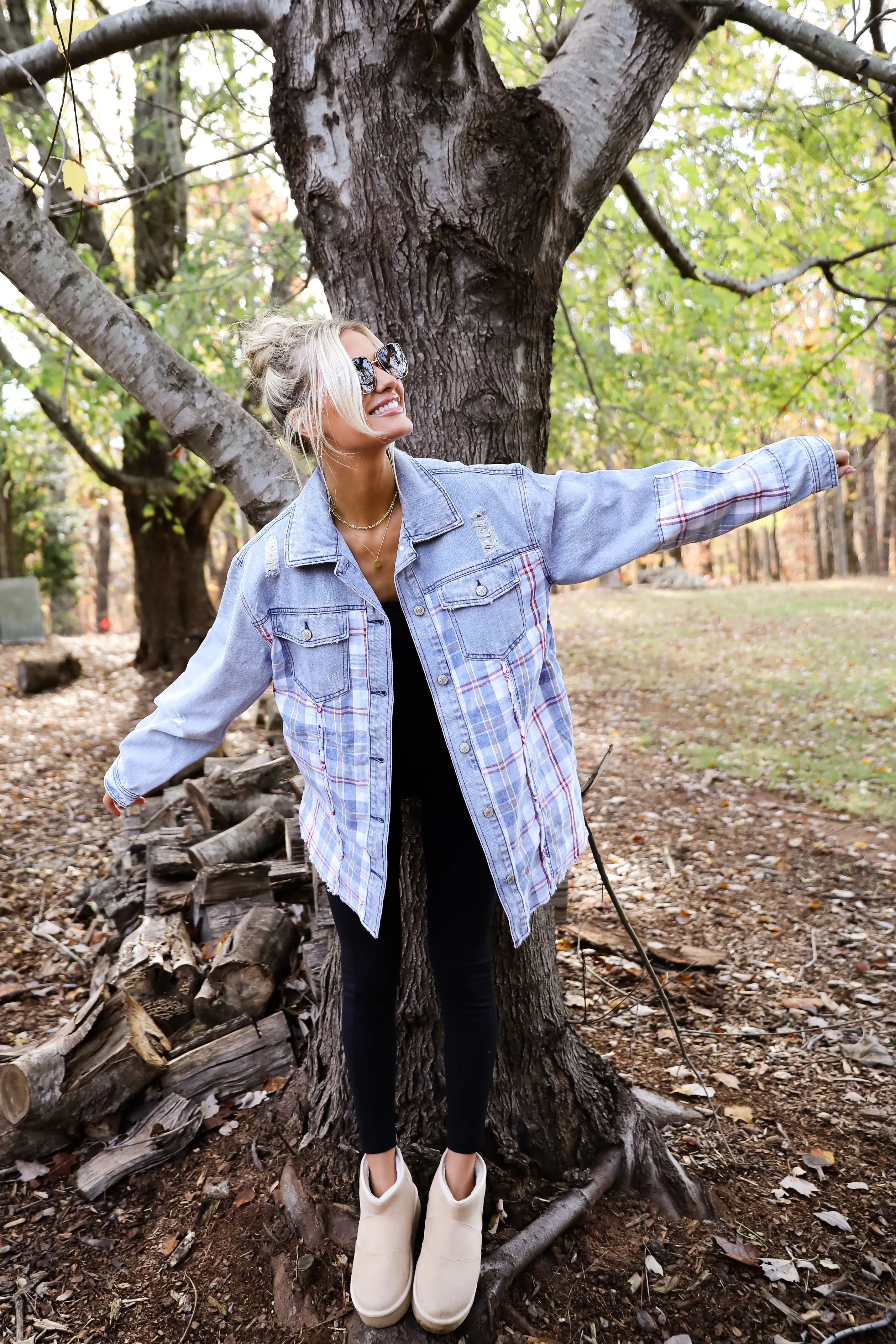FINAL SALE - Trendy Personality Plaid Denim Shacket