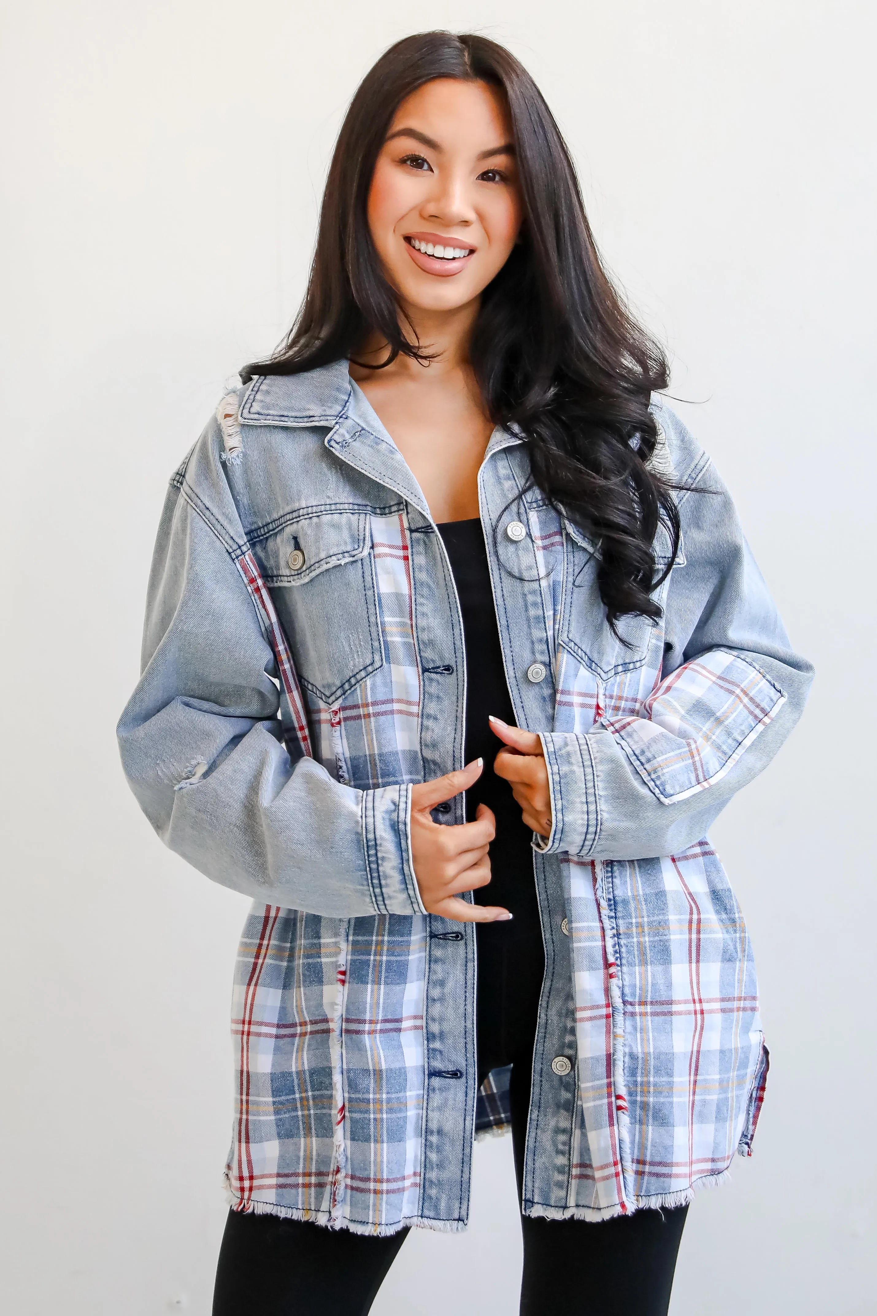 FINAL SALE - Trendy Personality Plaid Denim Shacket