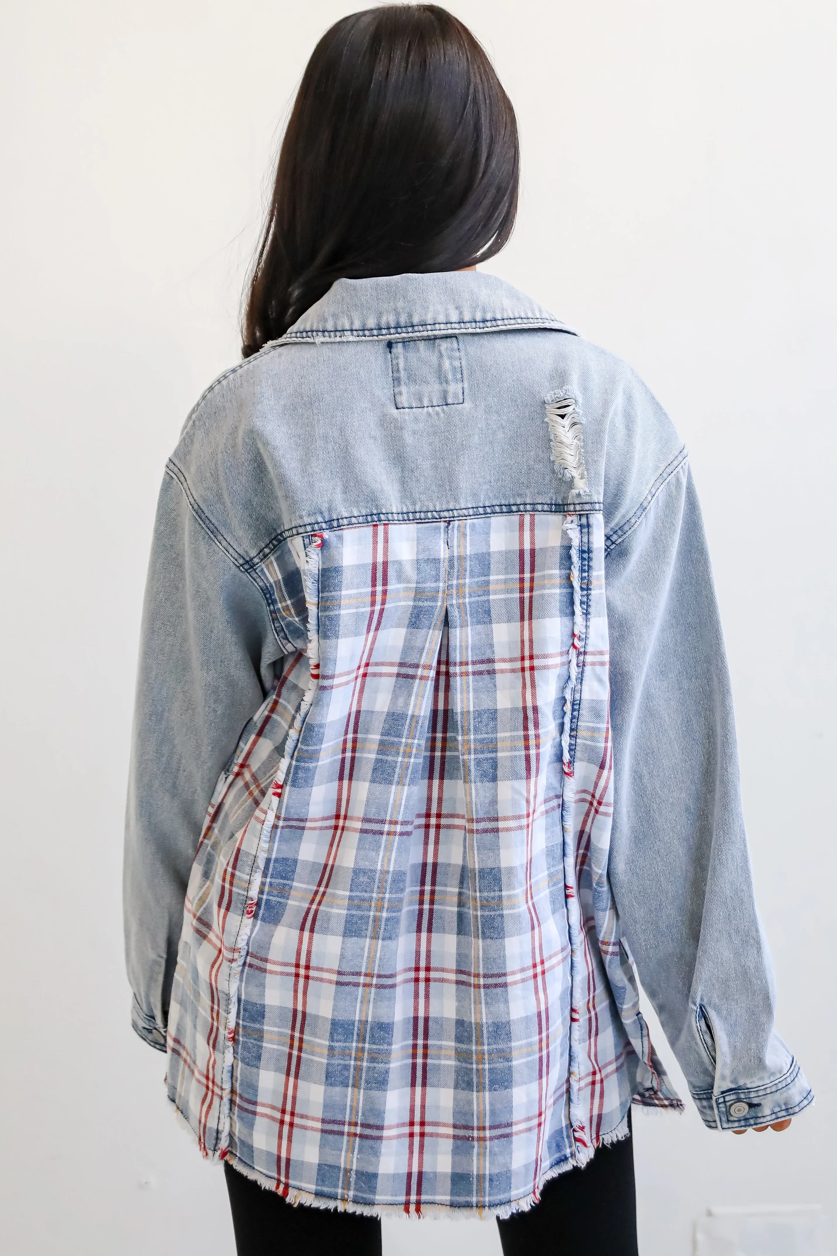 FINAL SALE - Trendy Personality Plaid Denim Shacket