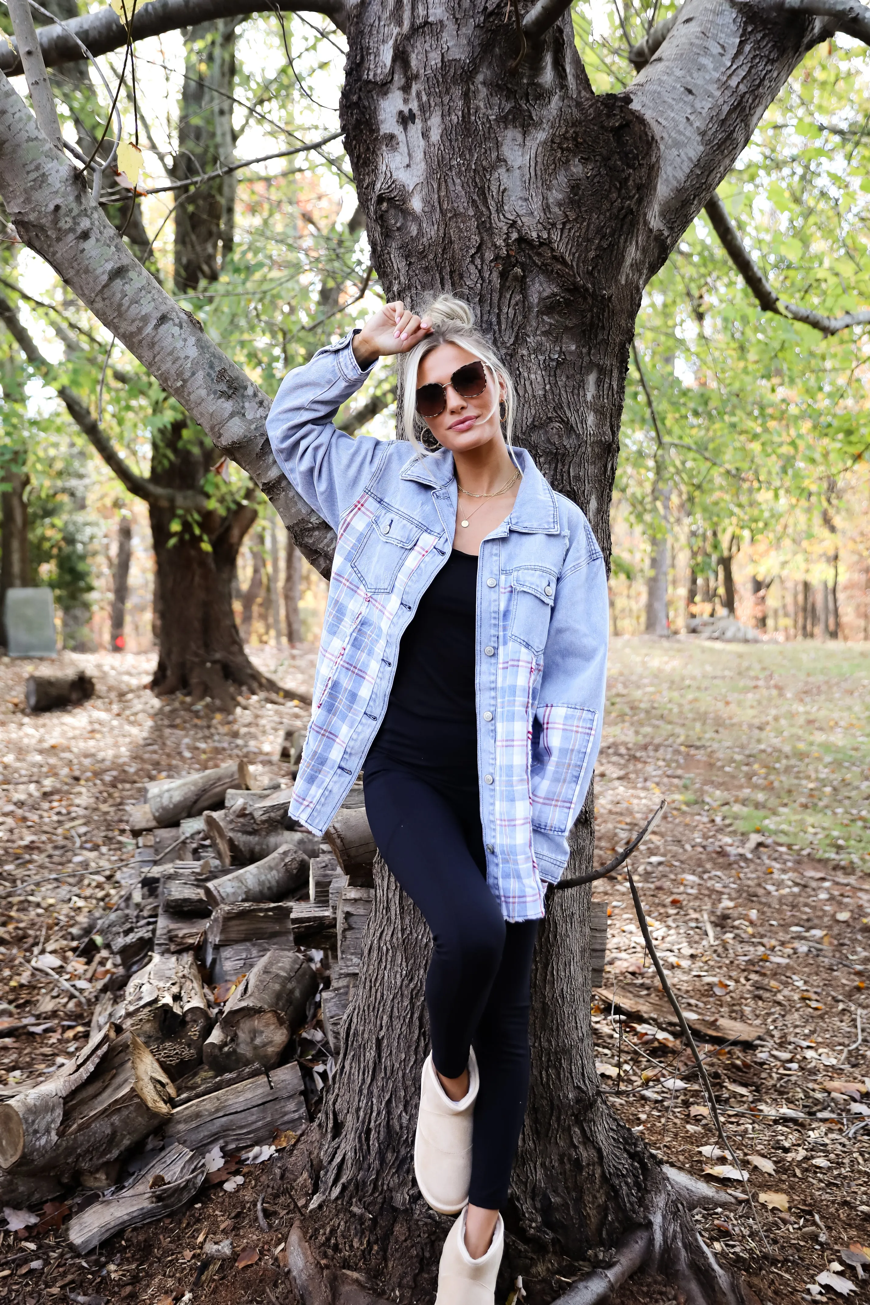 FINAL SALE - Trendy Personality Plaid Denim Shacket