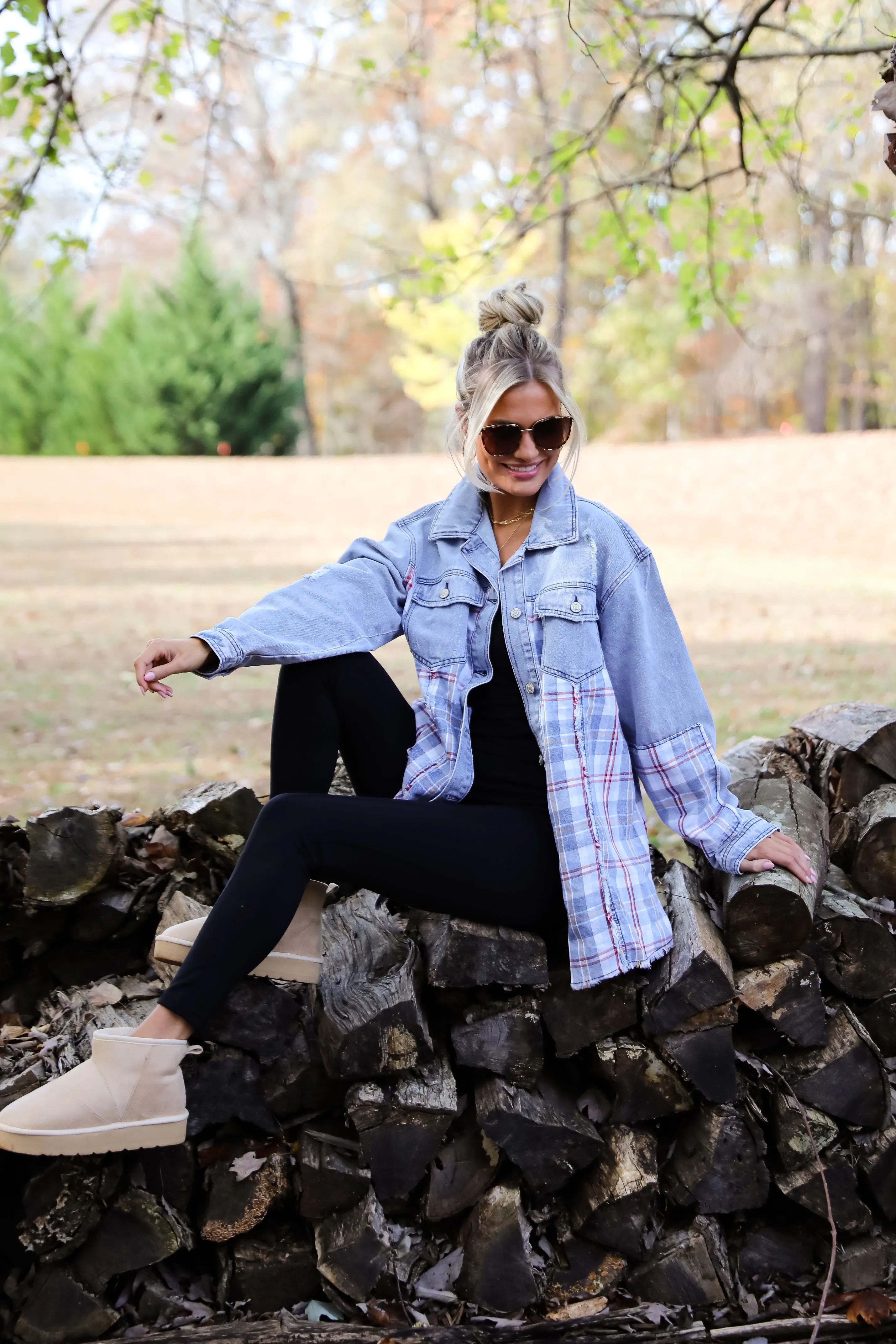 FINAL SALE - Trendy Personality Plaid Denim Shacket