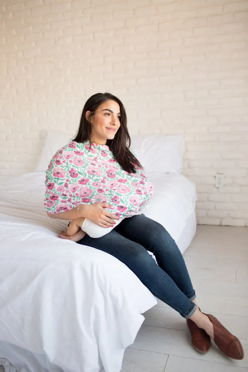 Multi Use 5 in 1 Baby Cover | Pink/Green Floral