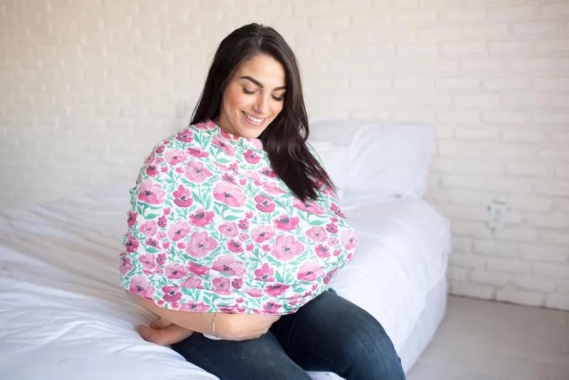 Multi Use 5 in 1 Baby Cover | Pink/Green Floral
