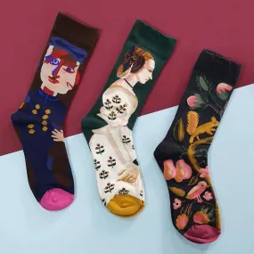 Retro Mid Tube Caricture Socks
