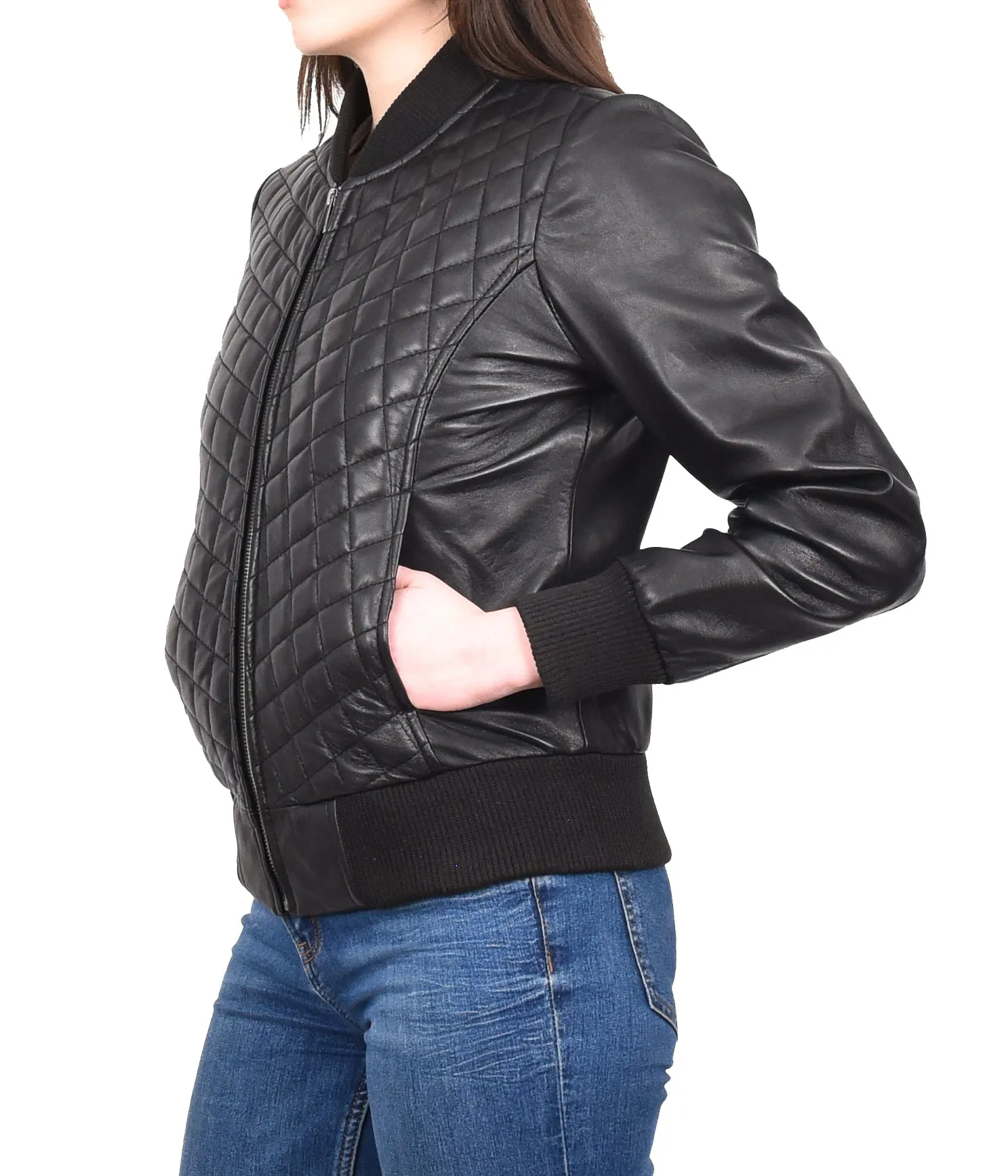 Women's Quilted Retro 70s 80s Bomber Jacket Black Astral