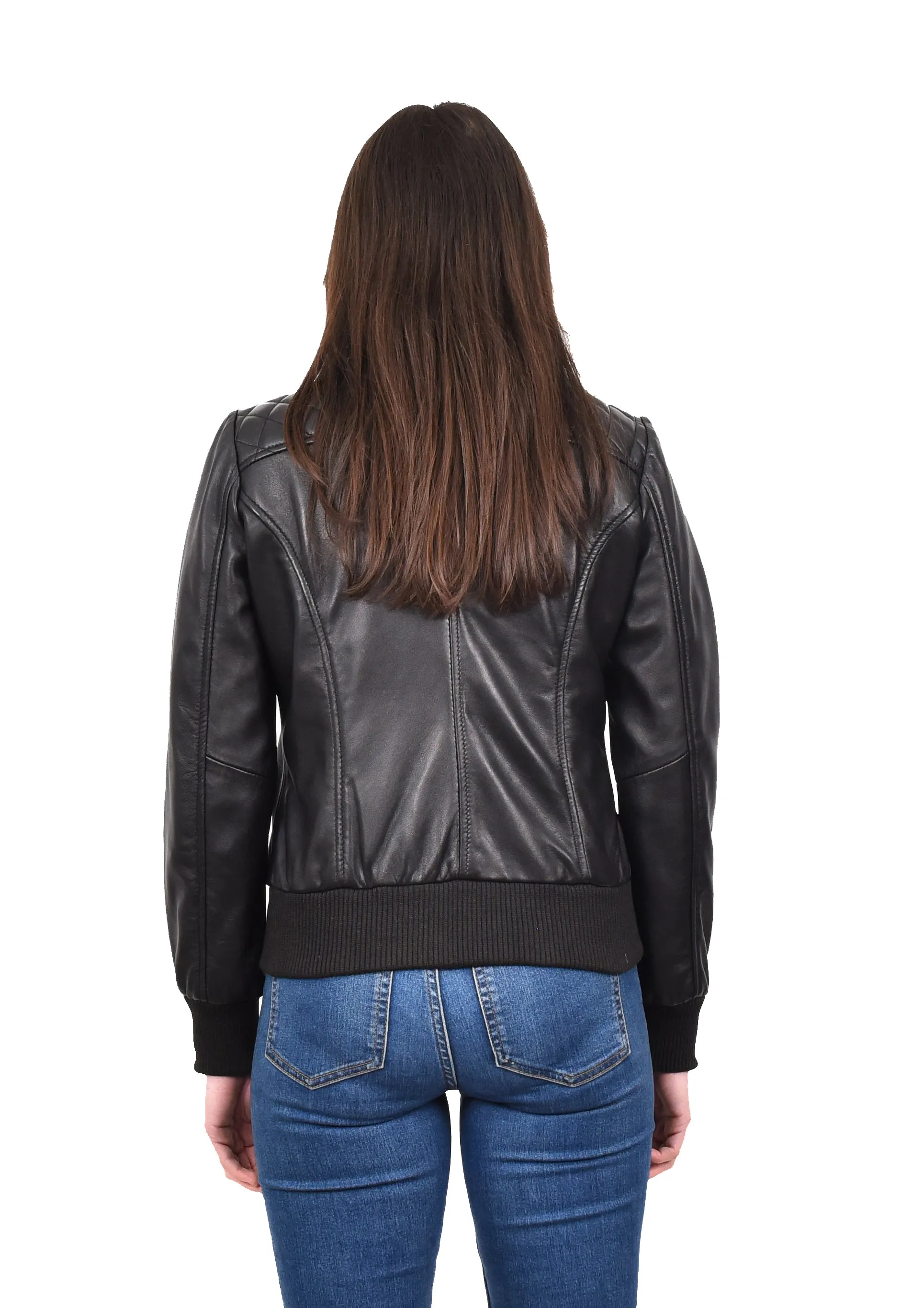 Women's Quilted Retro 70s 80s Bomber Jacket Black Astral