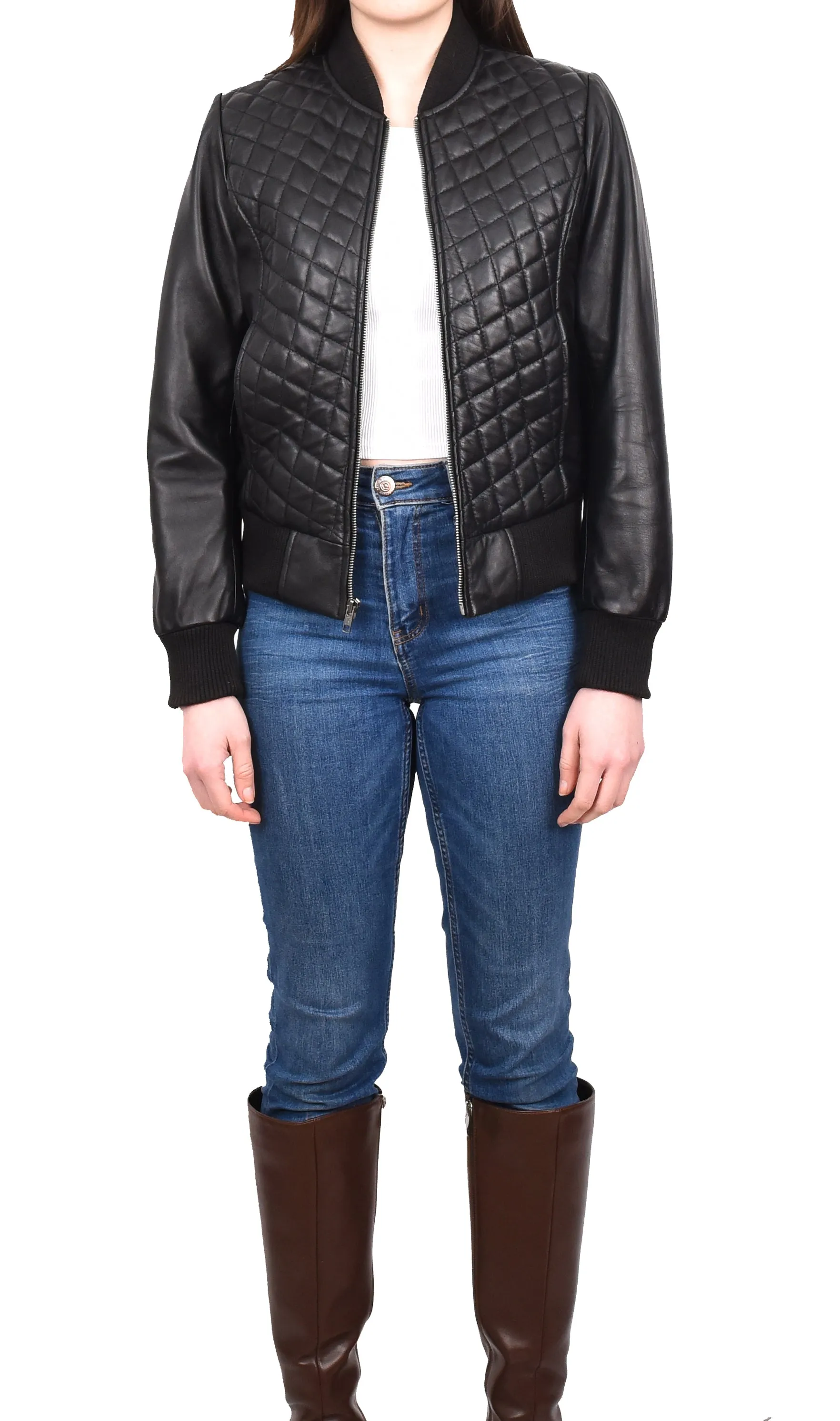 Women's Quilted Retro 70s 80s Bomber Jacket Black Astral