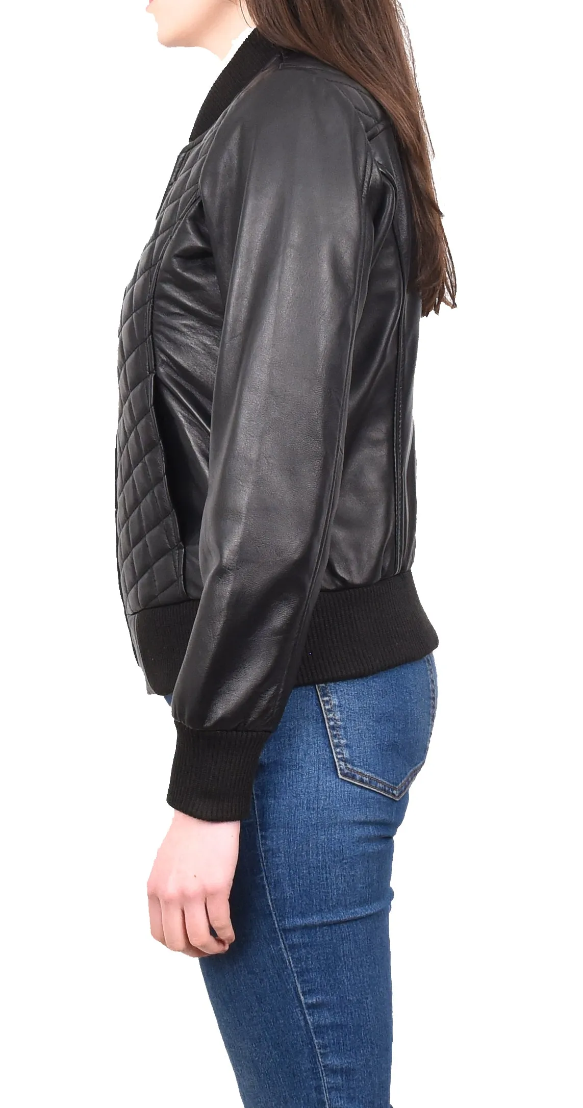 Women's Quilted Retro 70s 80s Bomber Jacket Black Astral