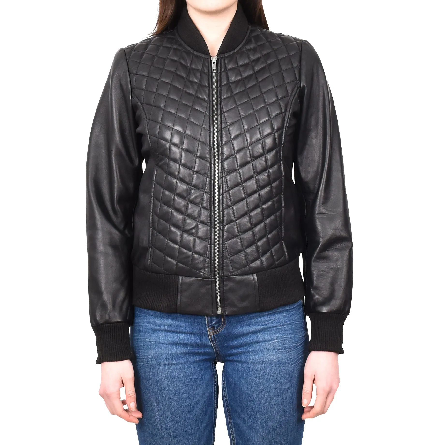 Women's Quilted Retro 70s 80s Bomber Jacket Black Astral
