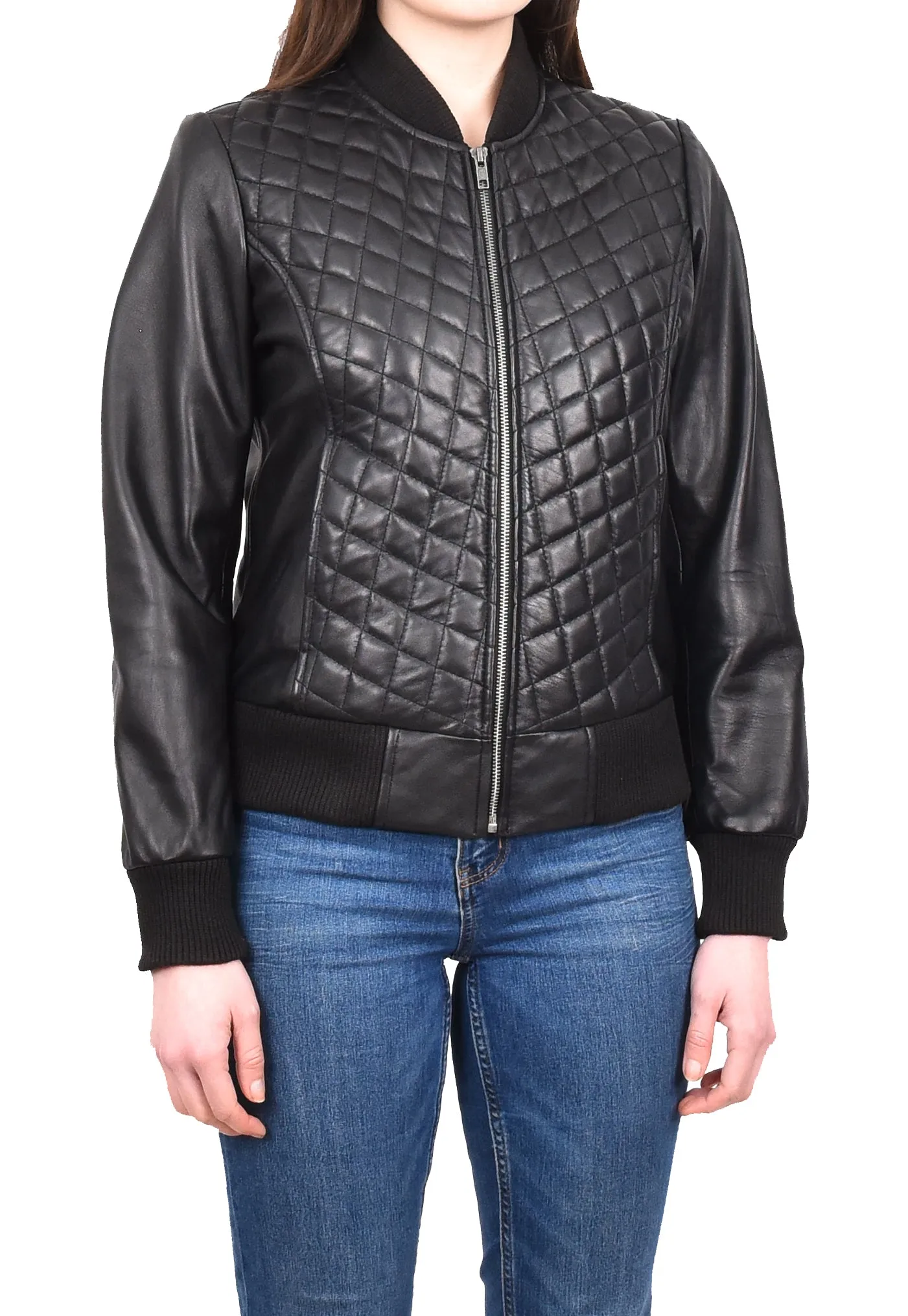 Women's Quilted Retro 70s 80s Bomber Jacket Black Astral