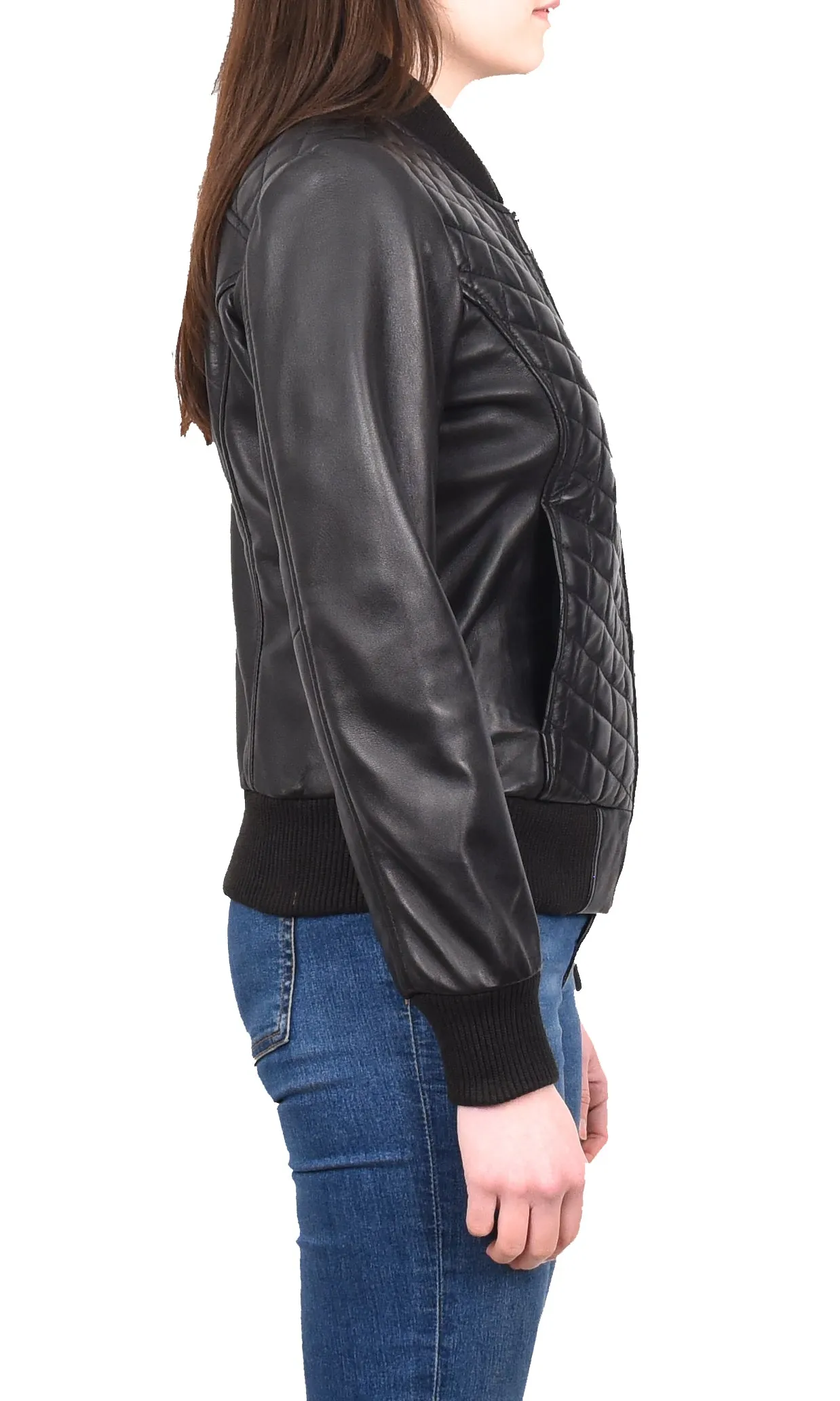 Women's Quilted Retro 70s 80s Bomber Jacket Black Astral