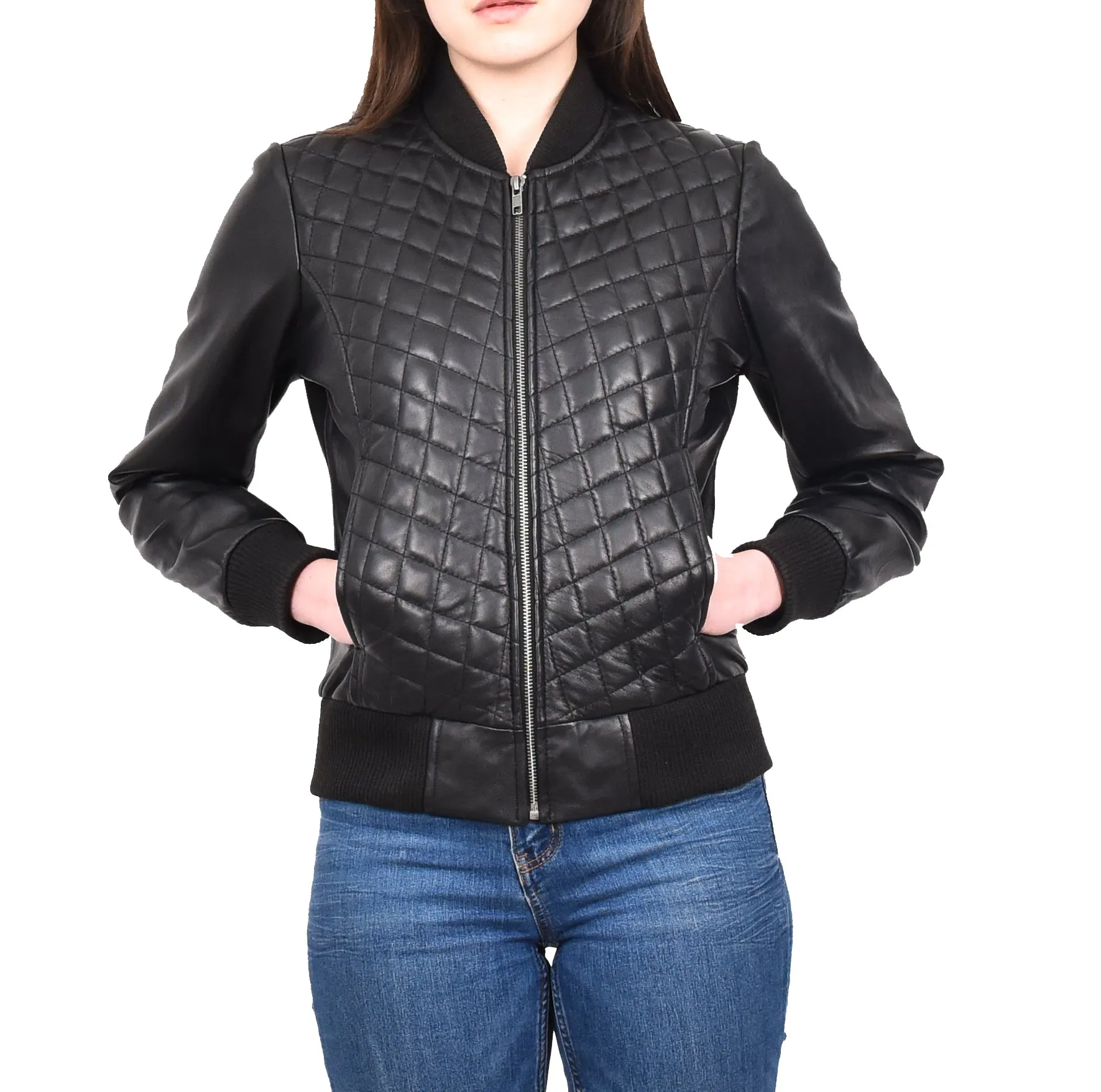 Women's Quilted Retro 70s 80s Bomber Jacket Black Astral
