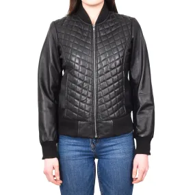 Women's Quilted Retro 70s 80s Bomber Jacket Black Astral