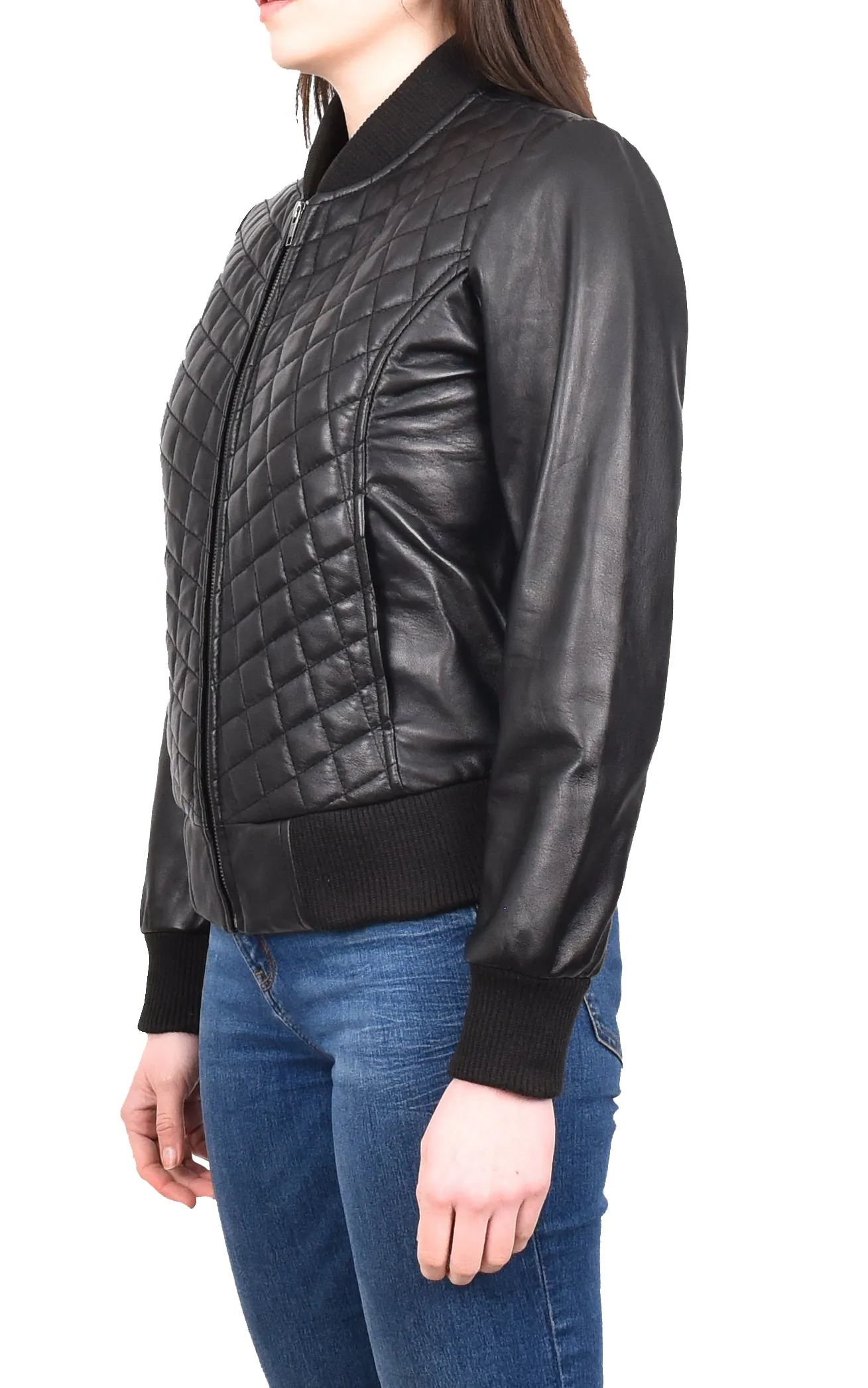 Women's Quilted Retro 70s 80s Bomber Jacket Black Astral