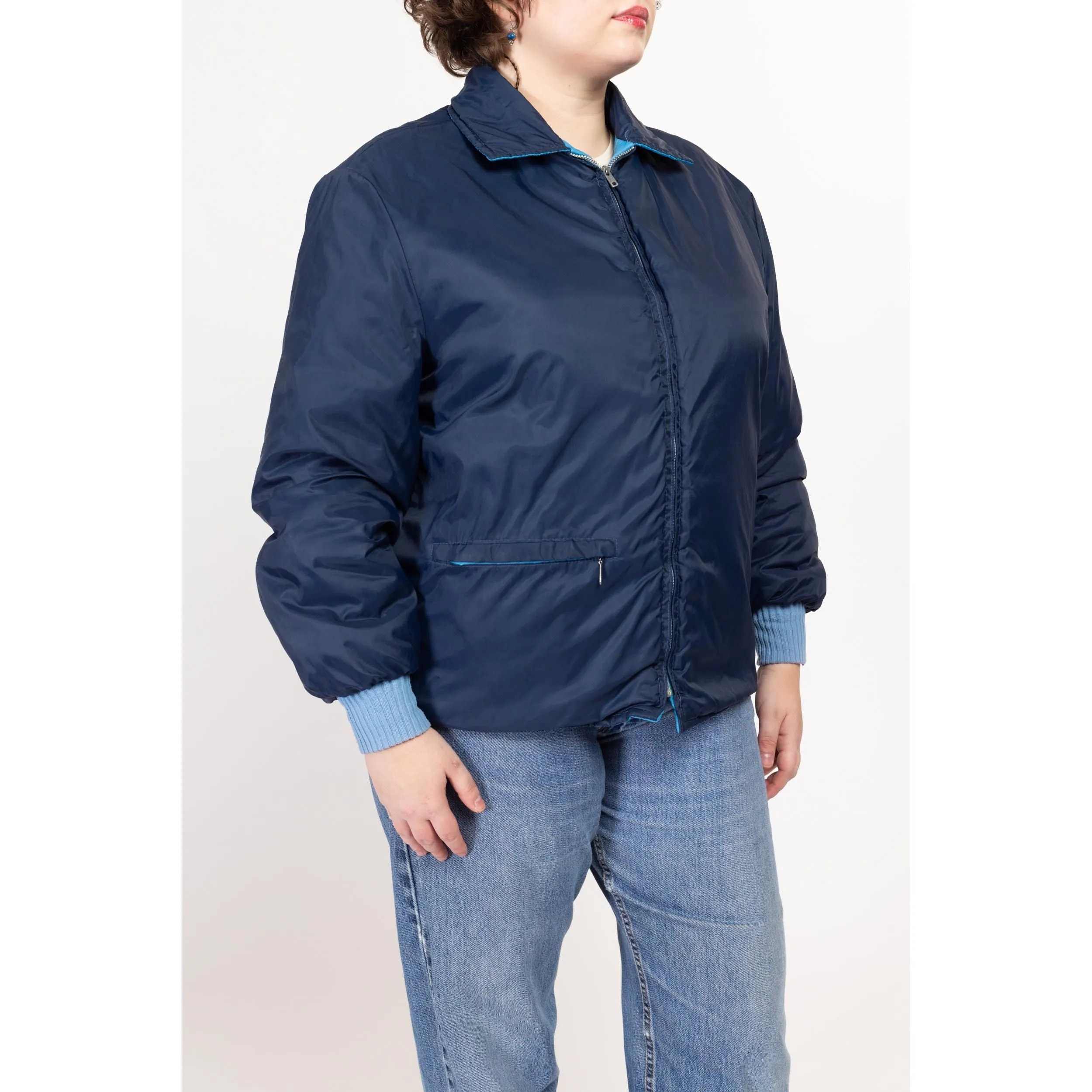 XL 70s Reversible Blue Quilted Jacket