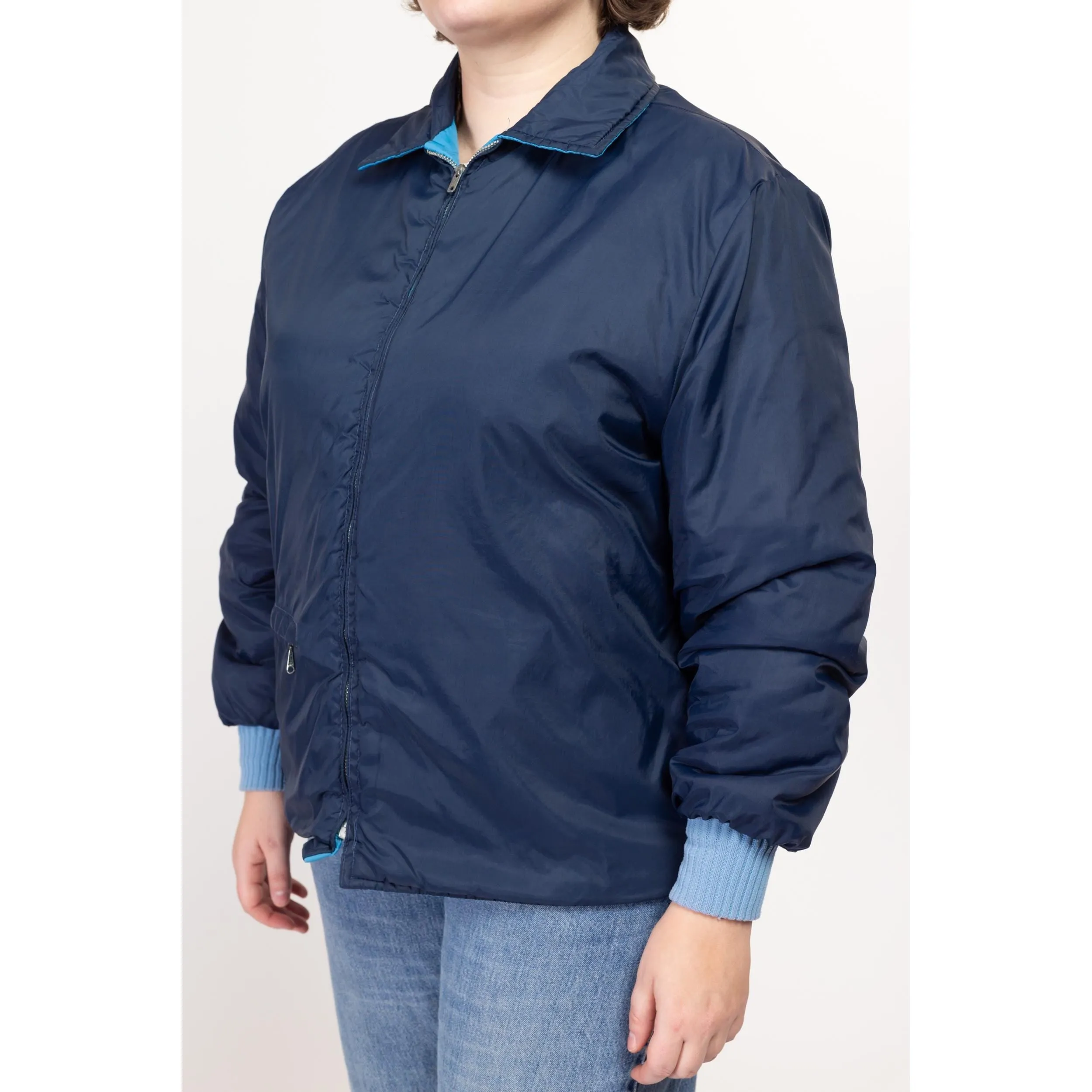 XL 70s Reversible Blue Quilted Jacket