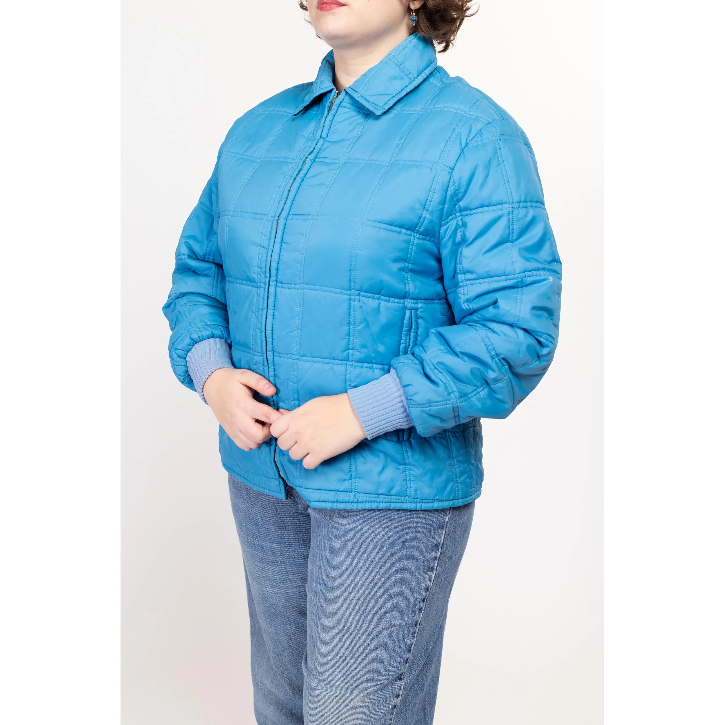 XL 70s Reversible Blue Quilted Jacket