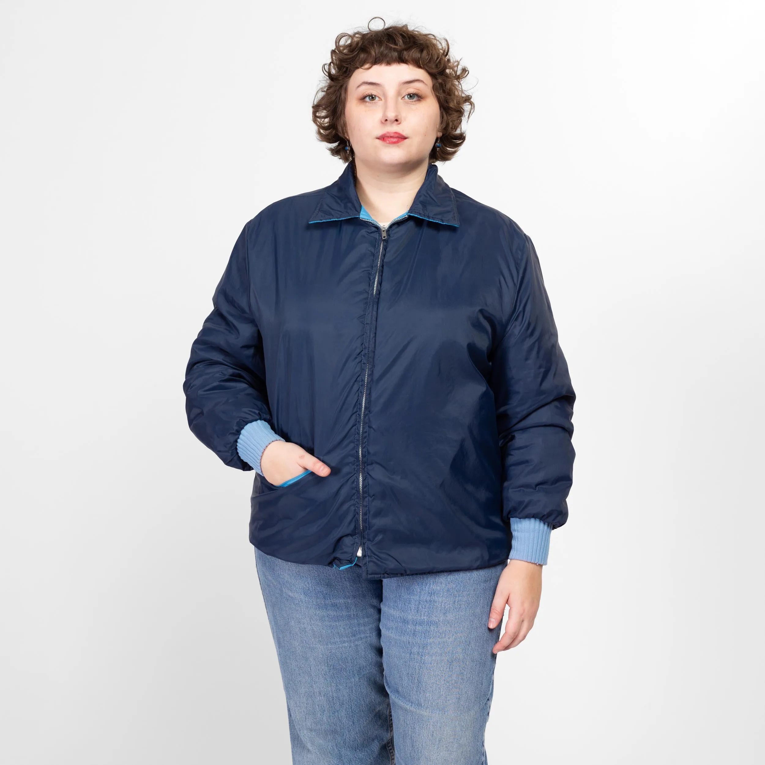 XL 70s Reversible Blue Quilted Jacket